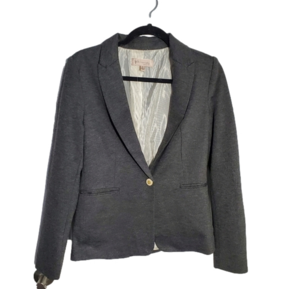 PHILOSOPHY Classic Gray Blazer with Small Pockets and One Button Closure
